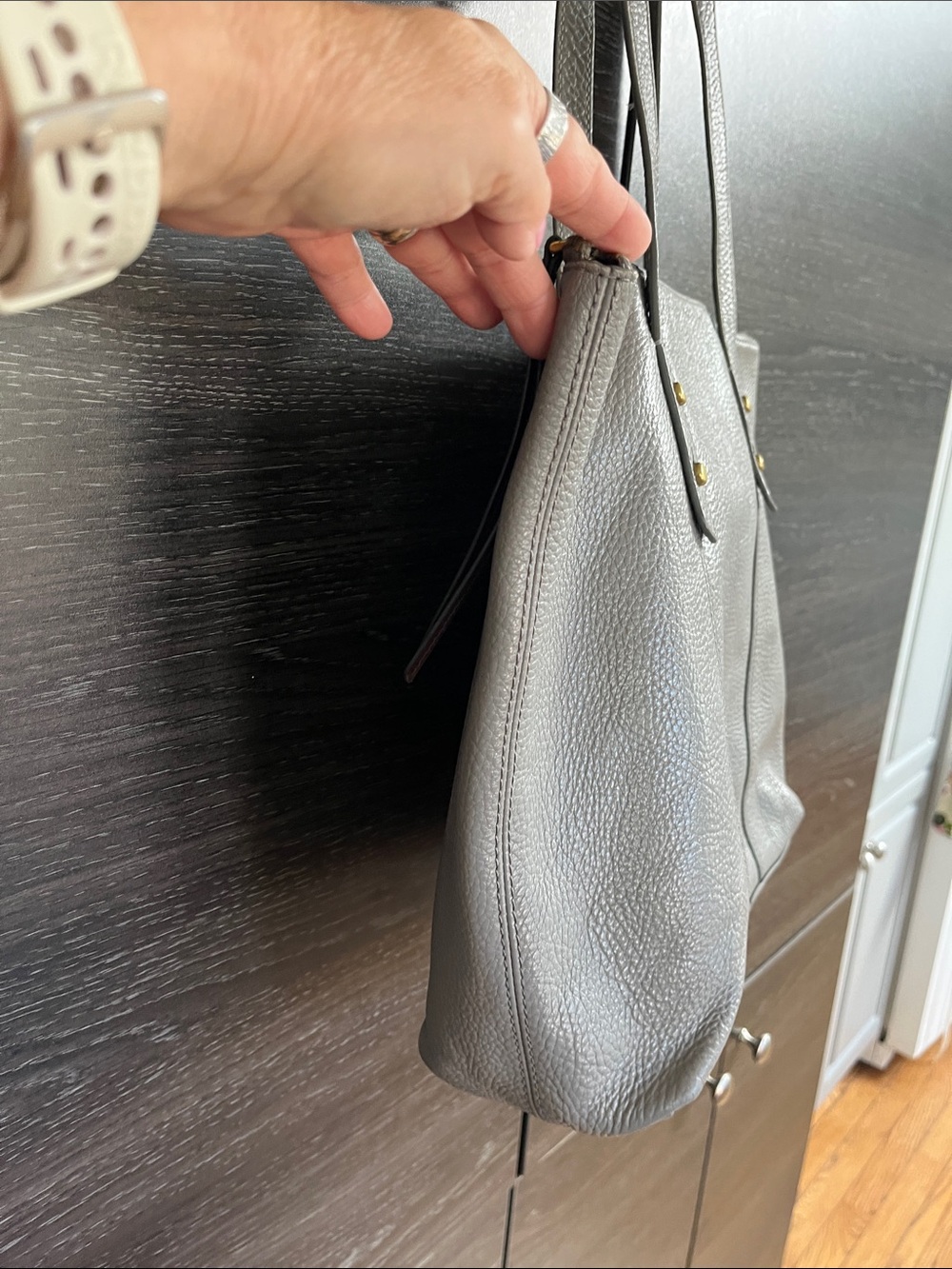 Fossil Grey Leather Tote Bag - Picture 3 of 13